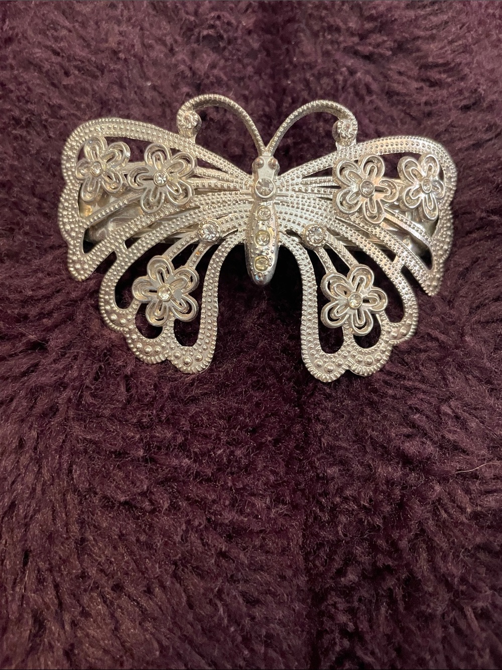 Silver Butterfly Decorative Accent with Floral Details